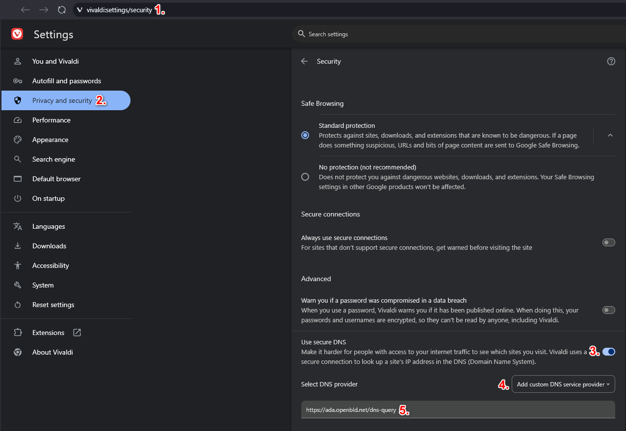 Setup OpenBLD.net - Vivaldi Browser